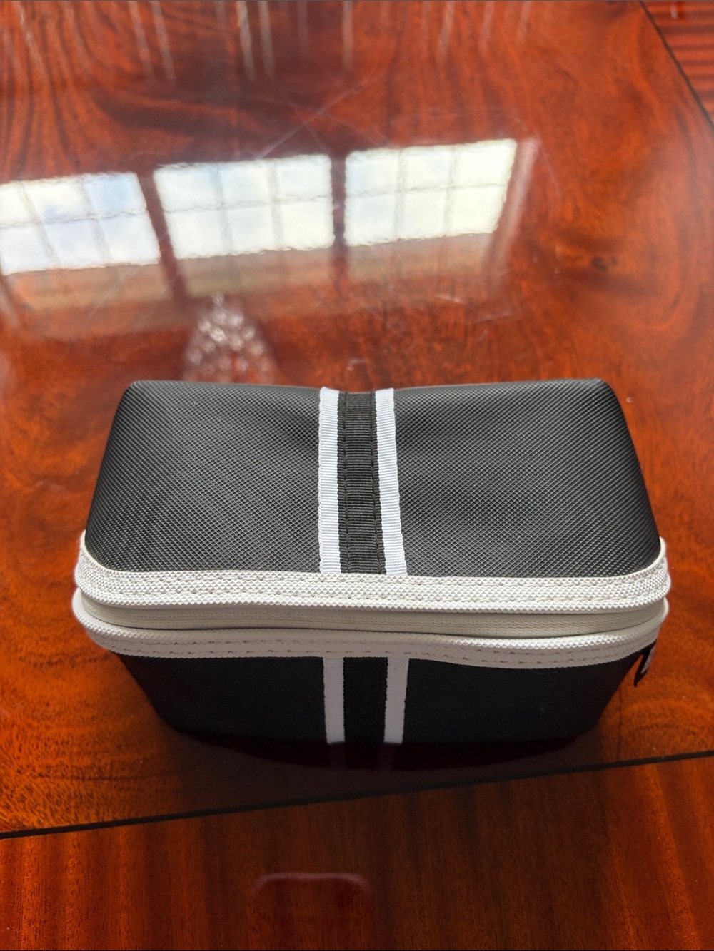 Saks Fifth Avenue Black Toiletry Bag with White Stripes